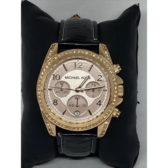 Michael Kors Blair MK5943 Women's Black Leather Analog Dial Quartz Watch JK487 - Picture 1 of 12